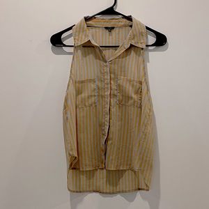Stripe shoulder-less button down top with front pockets in S